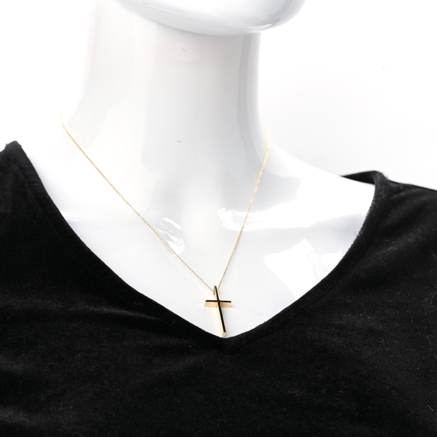 Tiffany 18K Yellow Gold Metro Cross Pendant Necklace 2 of 5