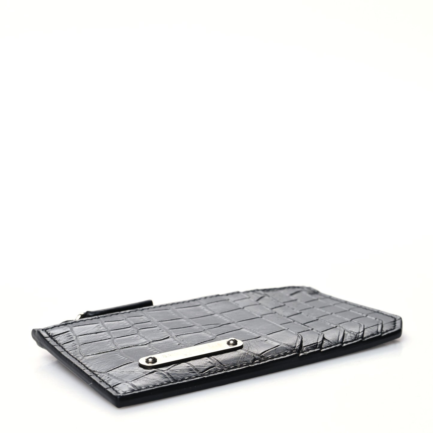 Calfskin Crocodile Embossed 5 Fragments Zip Pouch Card Holder Black