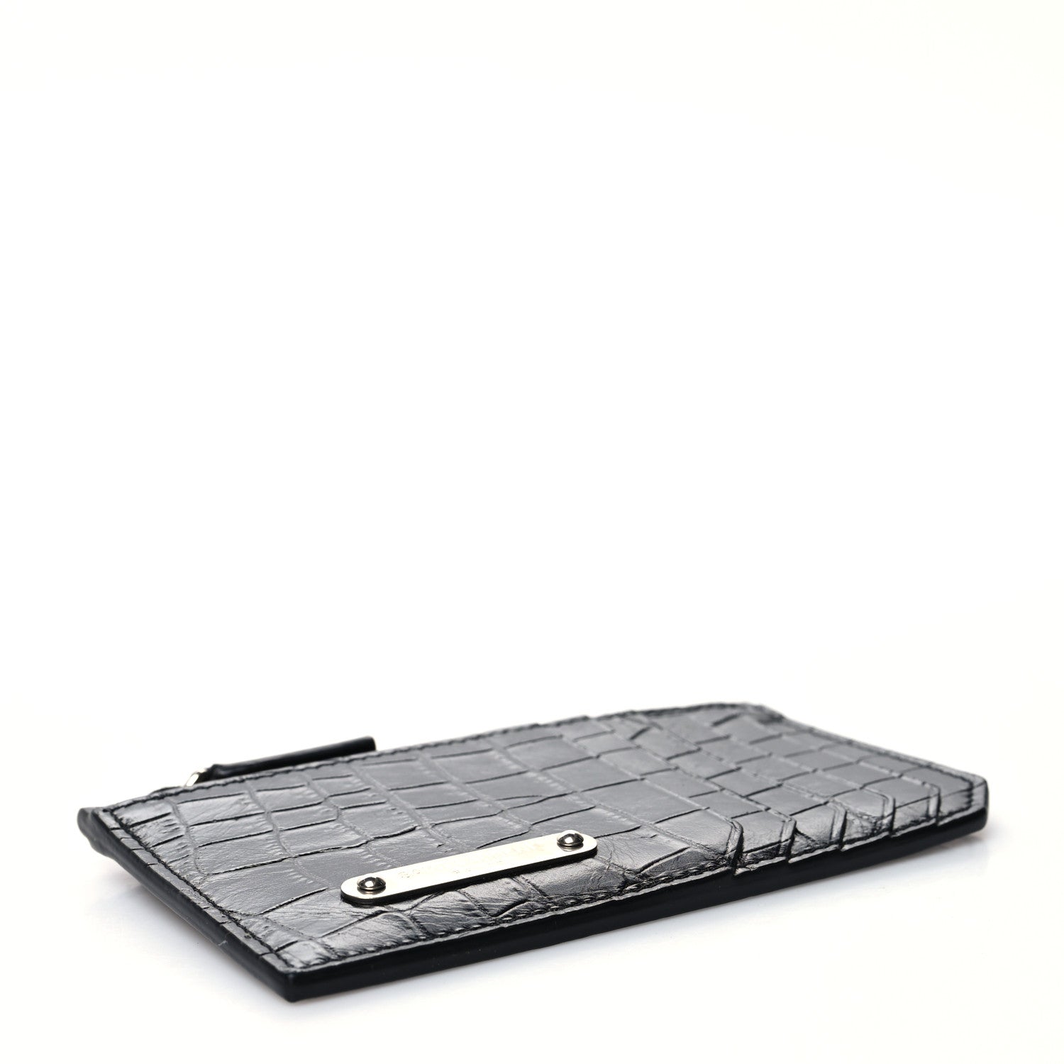 Saint Laurent Calfskin Crocodile Embossed 5 Fragments Zip Pouch Card Holder Black 4 of 10