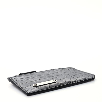 Saint Laurent Calfskin Crocodile Embossed 5 Fragments Zip Pouch Card Holder Black 4 of 10