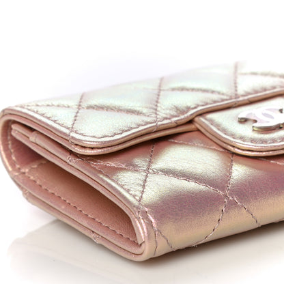 Chanel Iridescent Calfskin Quilted Flap Card Holder Wallet Pink 10 of 13