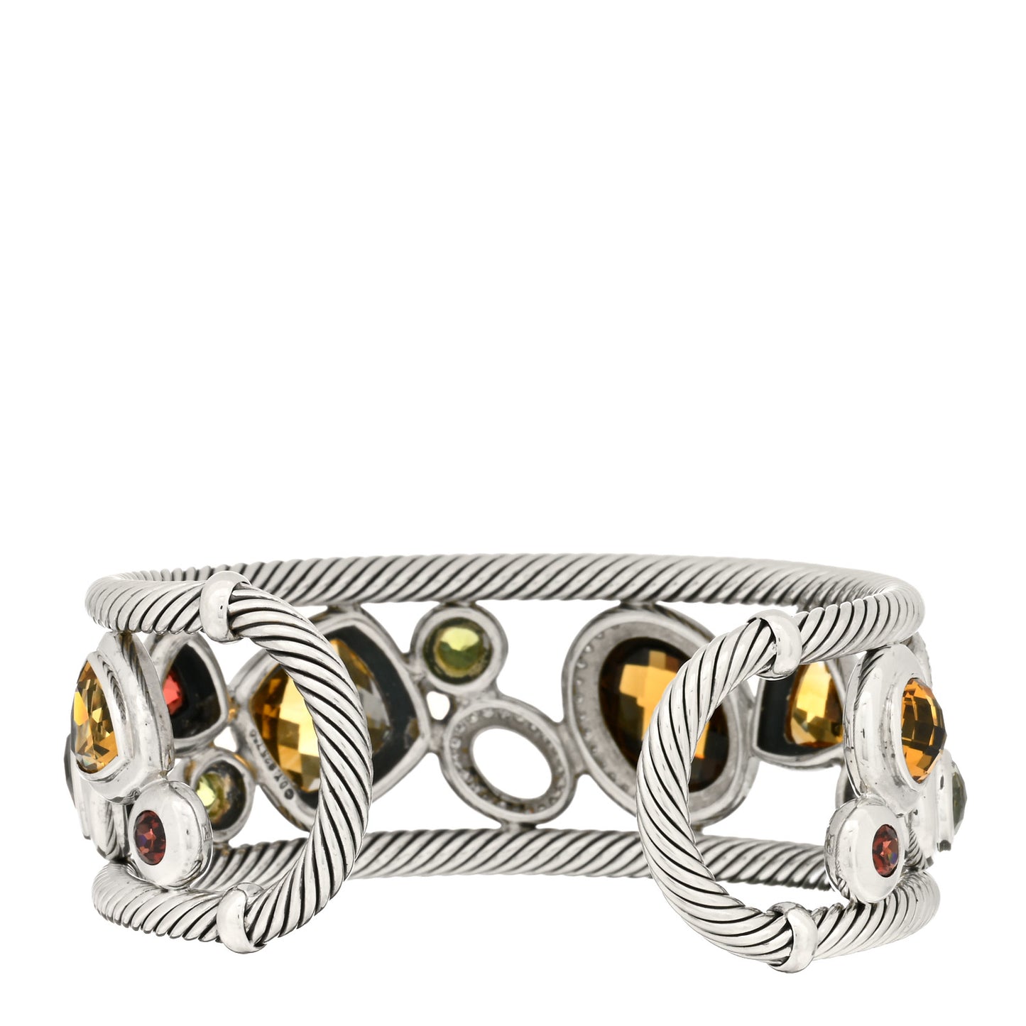 Sterling Silver 18K Yellow Gold Diamond Multi Gemstone Mosaic Cuff Bracelet