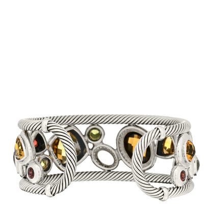 David Yurman Sterling Silver 18K Yellow Gold Diamond Multi Gemstone Mosaic Cuff Bracelet 3 of 4