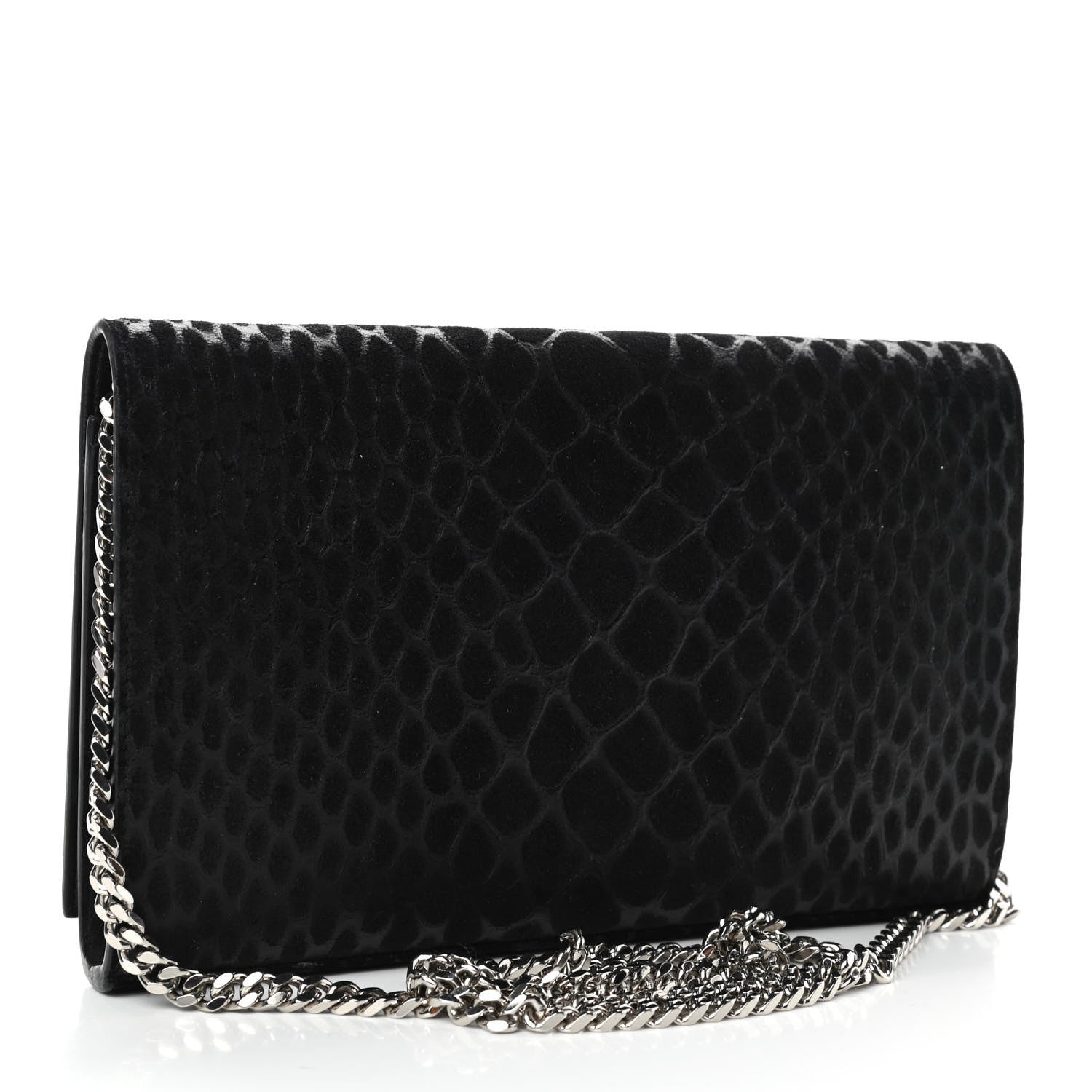 Saint Laurent Suede Python Embossed Monogram Chain Wallet Black 2 of 4