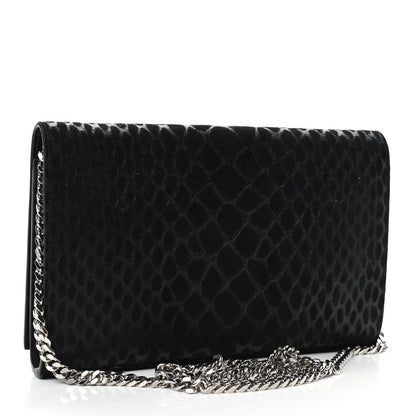 Saint Laurent Suede Python Embossed Monogram Chain Wallet Black 2 of 4