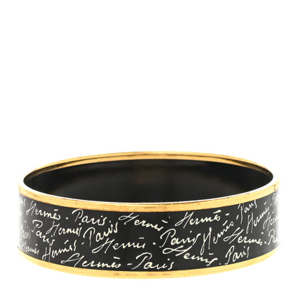Hermes Enamel Printed Handwriting Wide Bracelet 65 Black 3 of 5