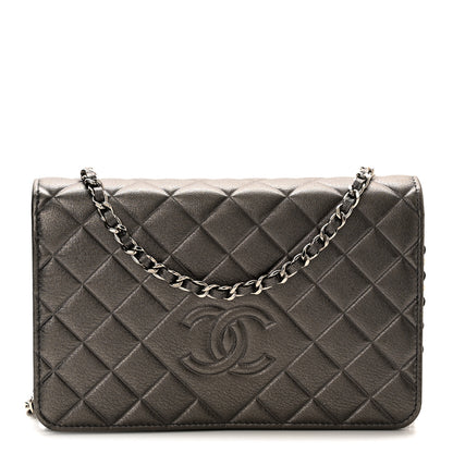 Chanel Metallic Goatskin Quilted Diamond CC Wallet On Chain WOC Pewter 1 of 12