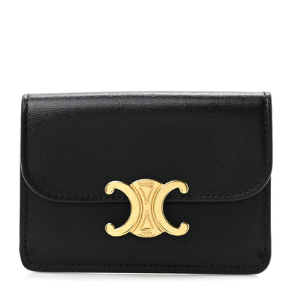 Celine Shiny Calfskin Triomphe Flap Card Holder Black 1 of 8