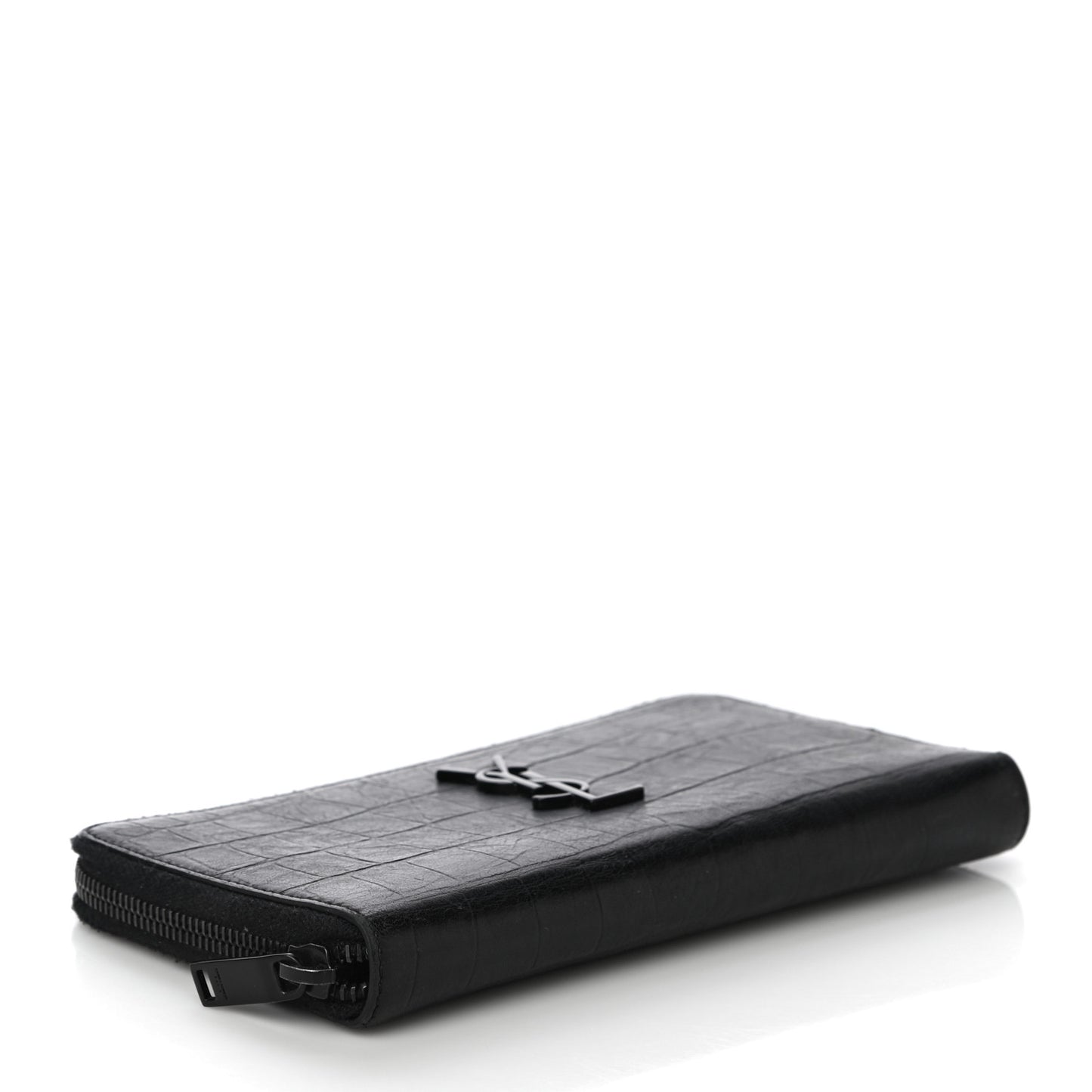 Crocodile Embossed Sheepskin Mens Zip Around Continental Wallet Black