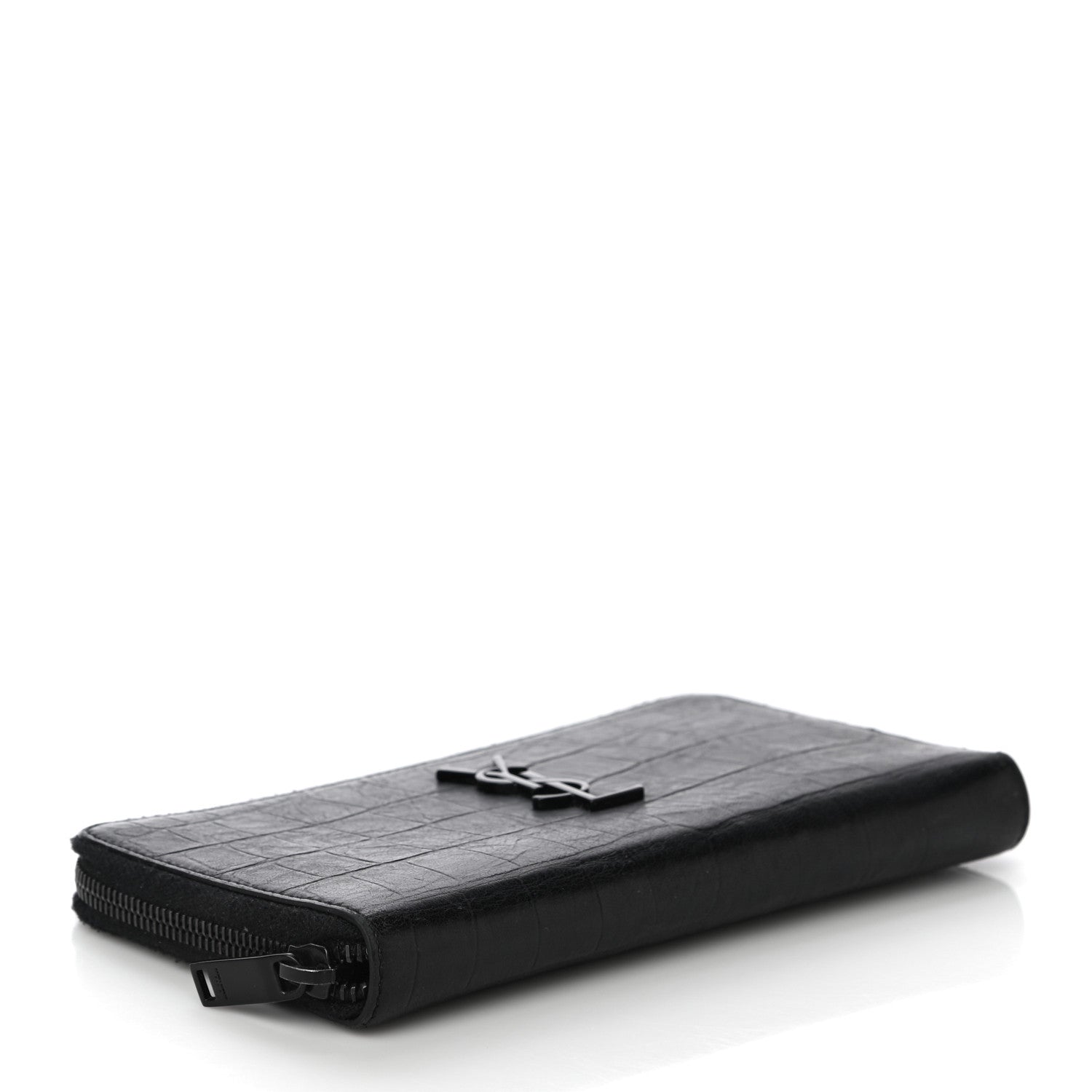 Saint Laurent Crocodile Embossed Sheepskin Mens Zip Around Continental Wallet Black 4 of 14