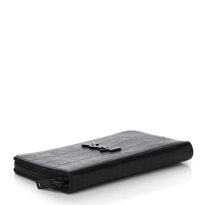Saint Laurent Crocodile Embossed Sheepskin Mens Zip Around Continental Wallet Black 4 of 14
