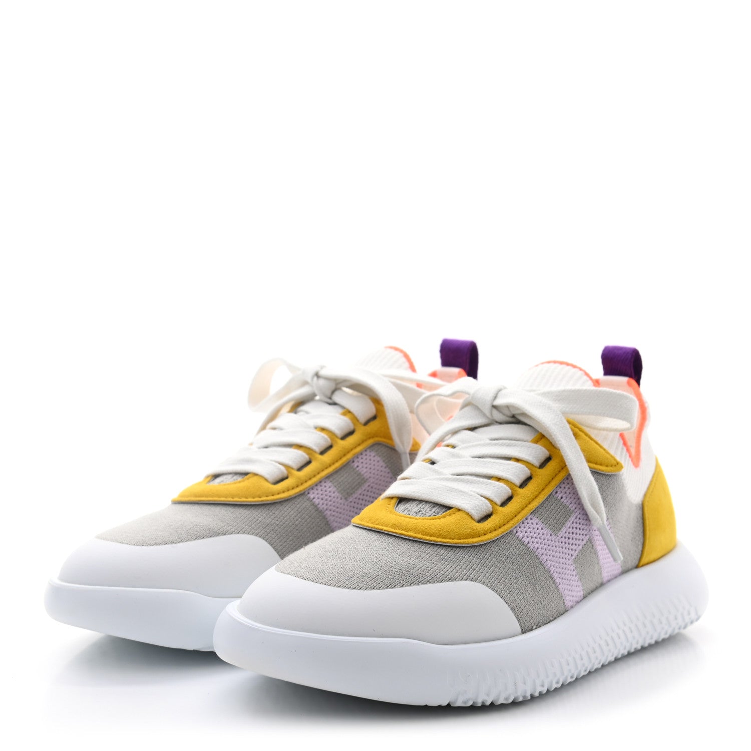 Hermes Knit Suede Goatskin Womens Crew Sneakers 35.5 Multicolor Gris 3 of 8