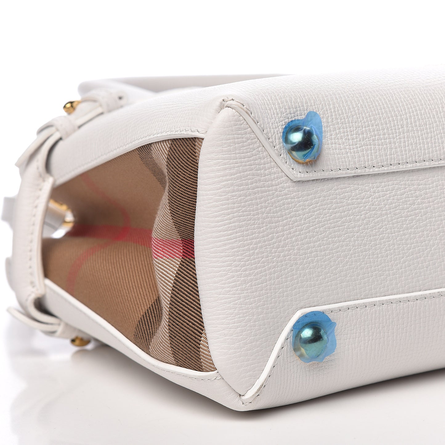 Grainy Calfskin House Check Small Banner Tote Chalk White