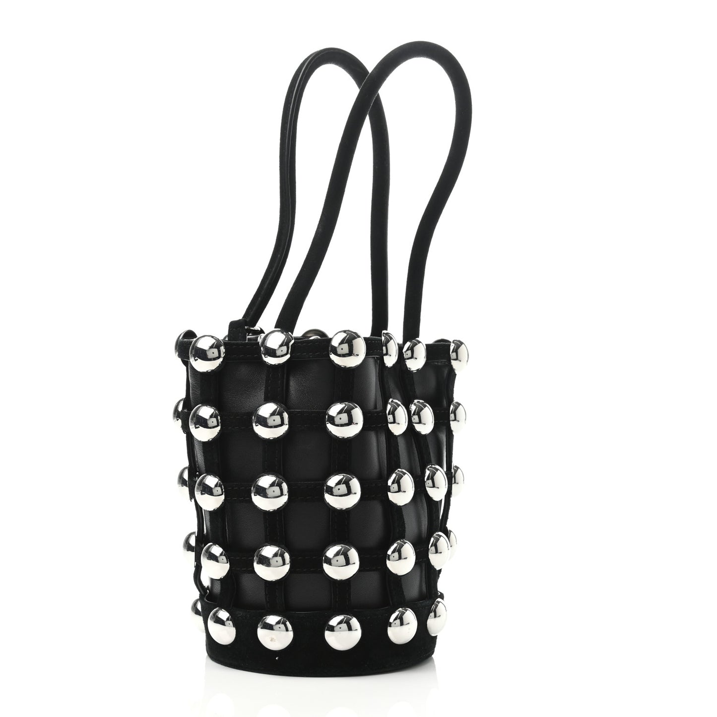 Calfskin Crystal Embellished Roxy Mini Bucket Bag Black