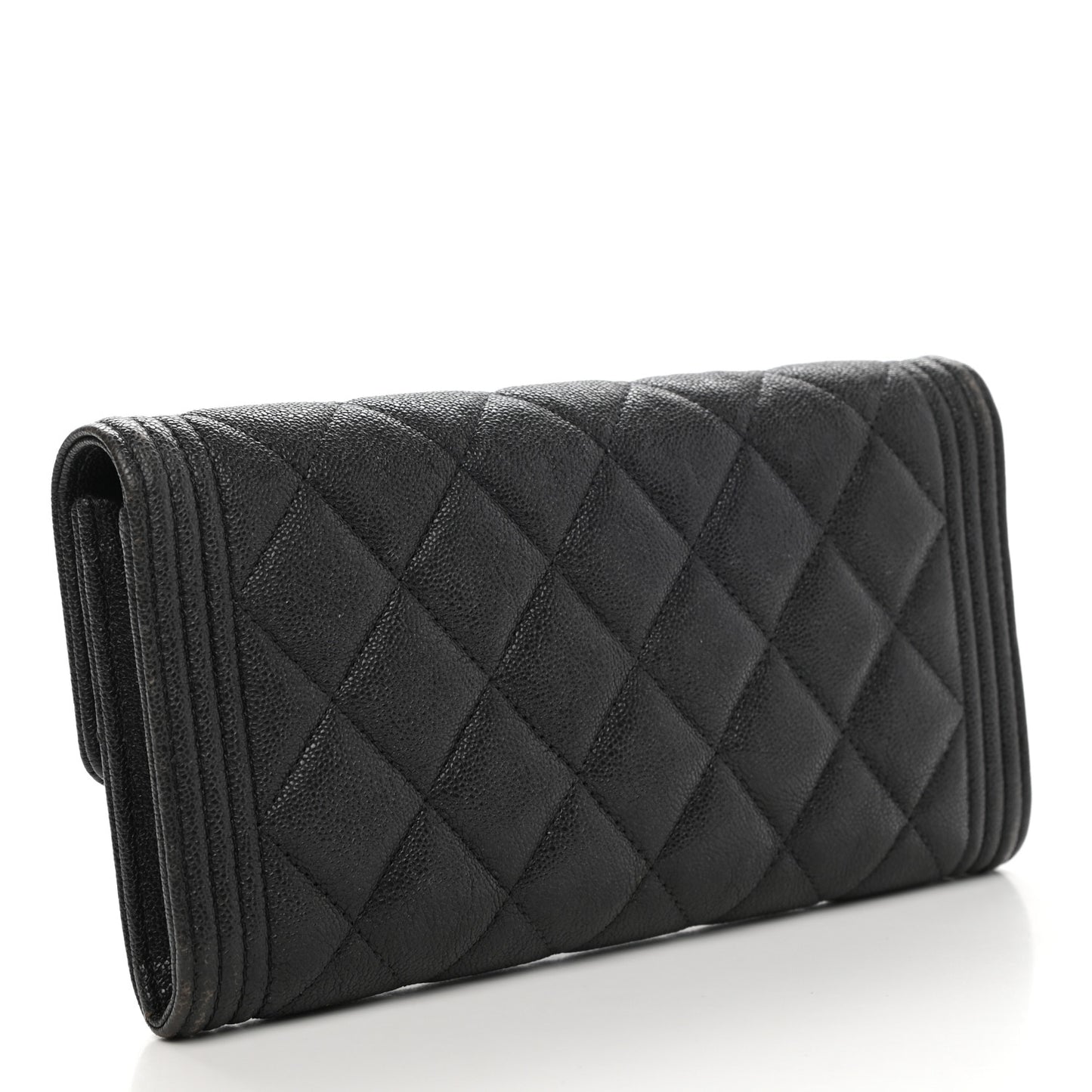 Caviar Quilted Large Boy Gusset Flap Wallet Charcoal