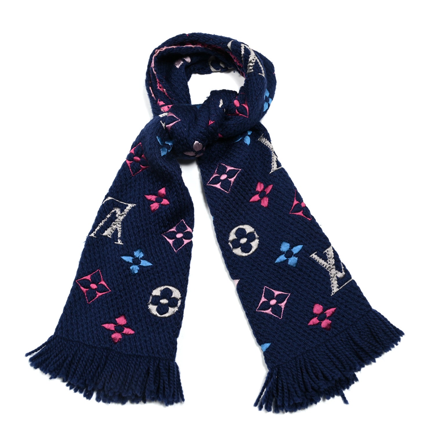 Louis Vuitton Wool Silk Rainbow Logomania Scarf Navy 1 of 4