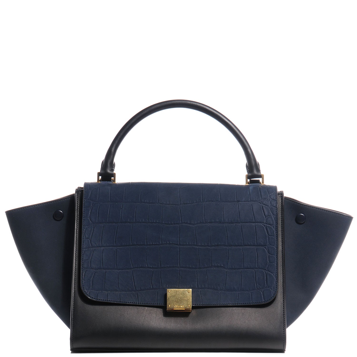 Celine Nubuck Crocodile Embossed Medium Trapeze Navy 1 of 8