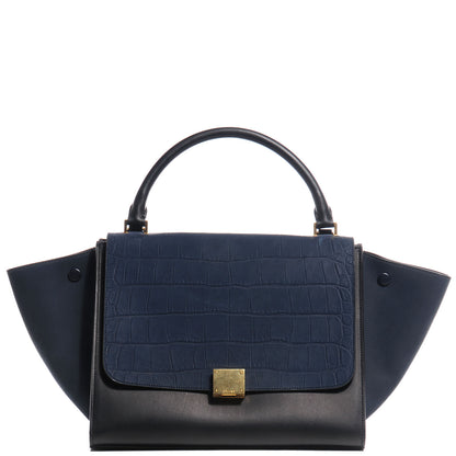 Celine Nubuck Crocodile Embossed Medium Trapeze Navy 1 of 8