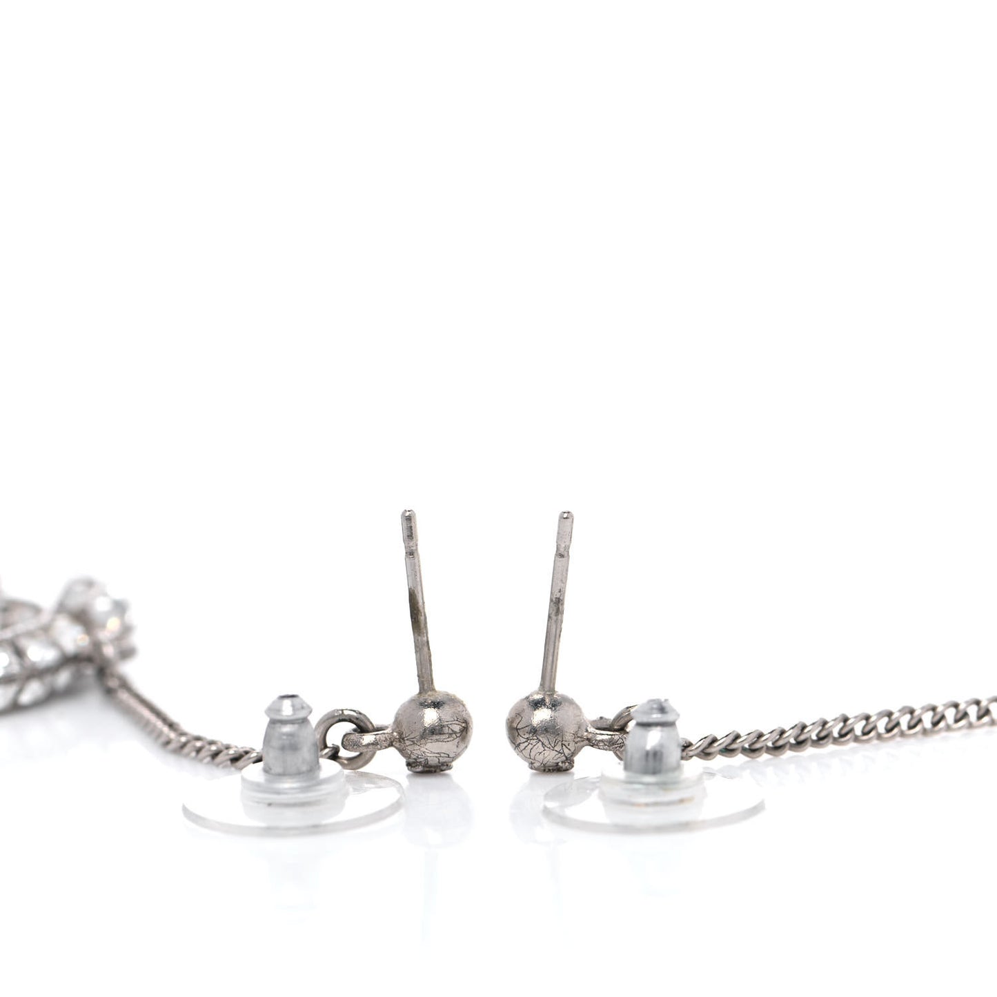 Baguette Crystal CC Drop Earrings Silver