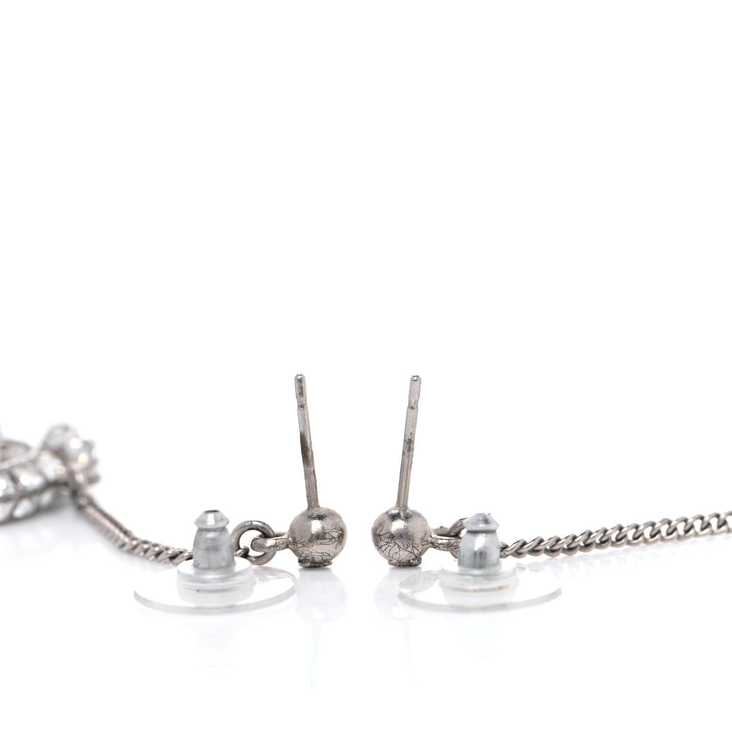 Chanel Baguette Crystal CC Drop Earrings Silver 6 of 6