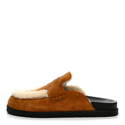 Hermes Suede Goatskin Shearling Go Mules 39 Beige Kraft Ecru 1 of 10
