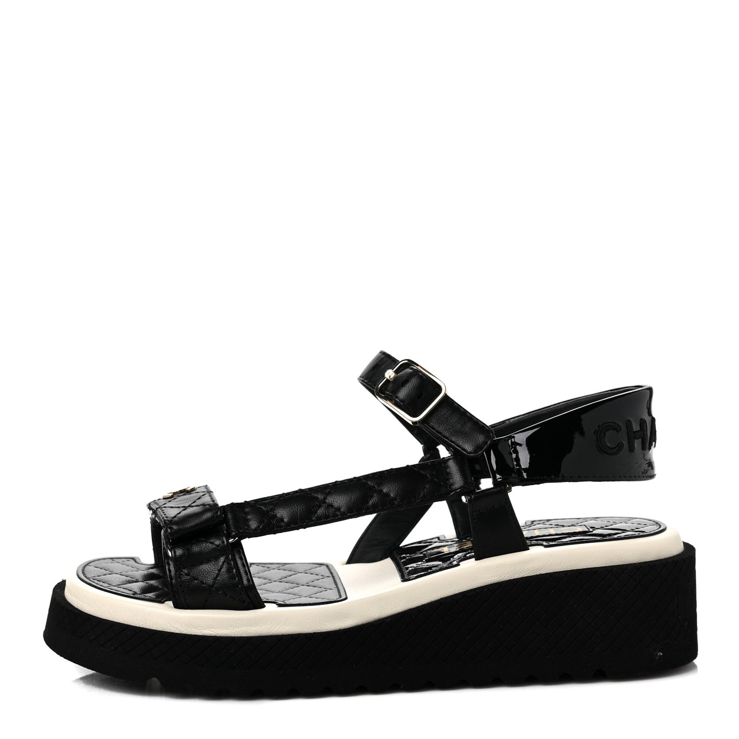 Lambskin Logo Platform Sandals 37 Black White