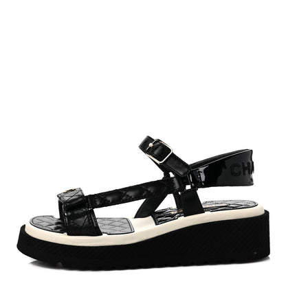 Chanel Lambskin Logo Platform Sandals 37 Black White 1 of 10