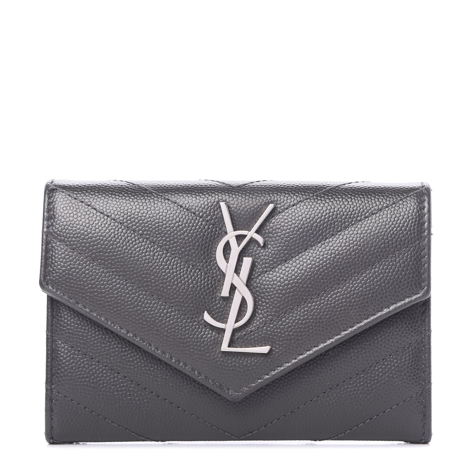 Saint Laurent Grain De Poudre Matelasse Chevron Small Monogram Envelope Wallet Earth 1 of 8