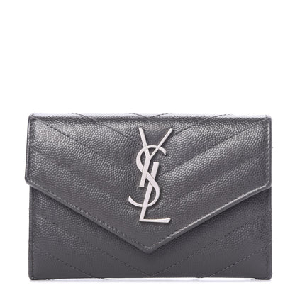Saint Laurent Grain De Poudre Matelasse Chevron Small Monogram Envelope Wallet Earth 1 of 8