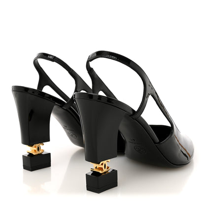 Chanel Patent Calfskin Slingback CC Cutout Pumps 40 Black 5 of 10