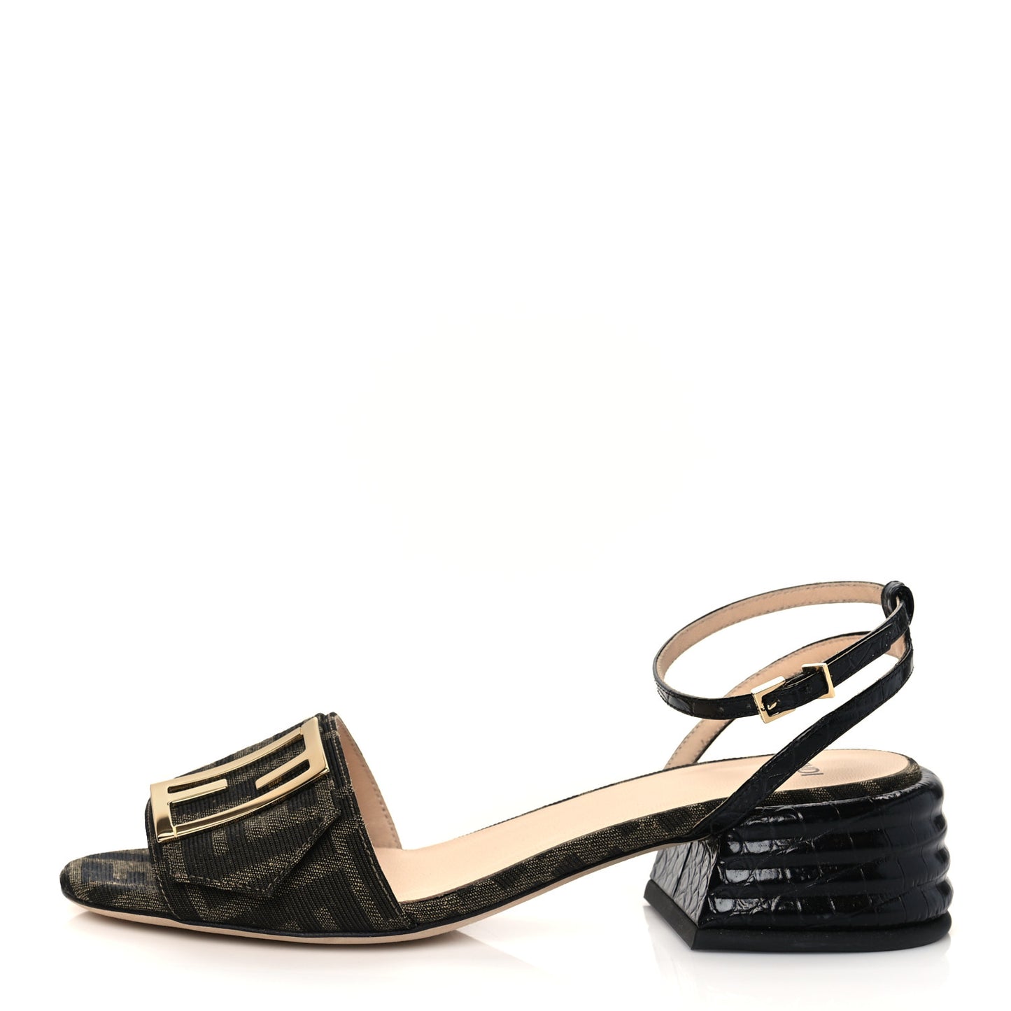 Jacquard FF Crocodile Embossed Promenade Ankle Strap Sandals 35.5 Tobacco