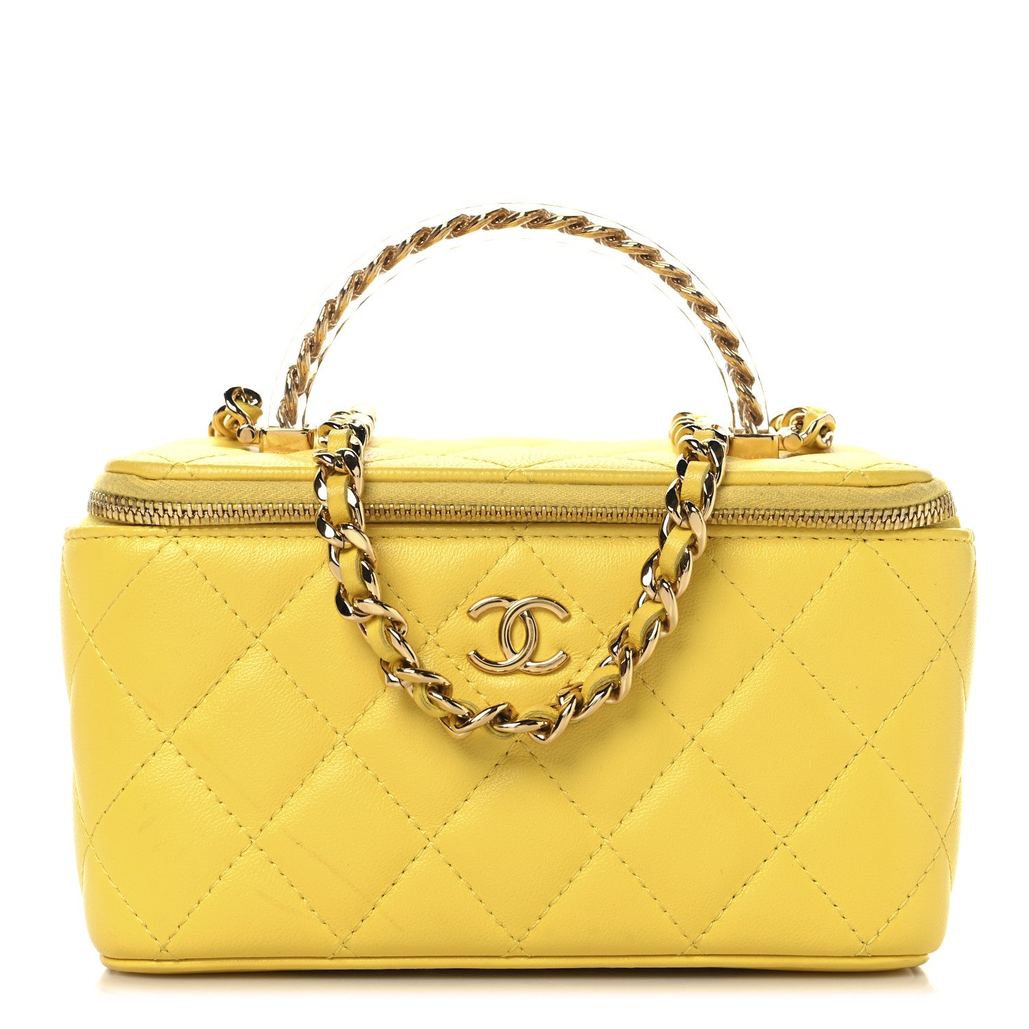 Chanel Lambskin Resin Quilted Small Top Handle Vanity Case With Chain  Yellow 1 of 12