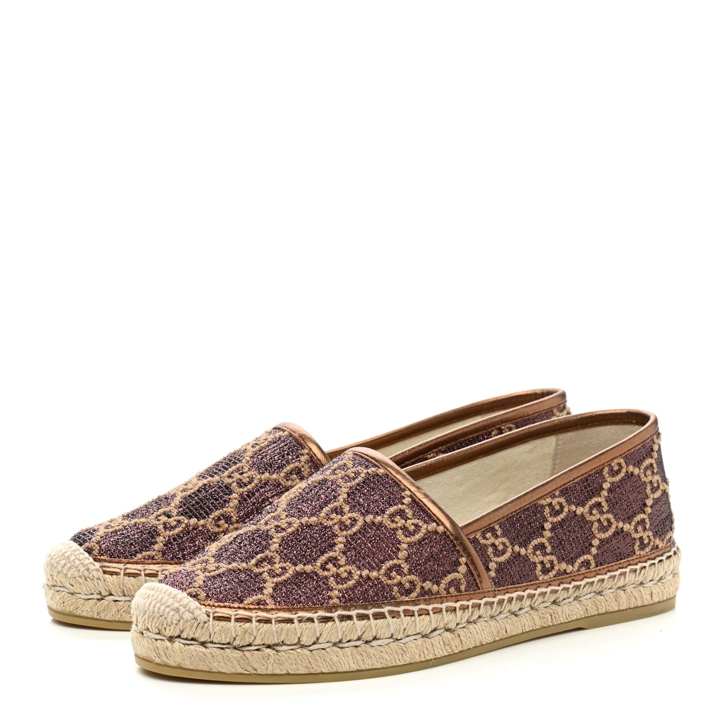 Lame Nappa GG Monogram Espadrilles 39 Brown Beige Light Bronze