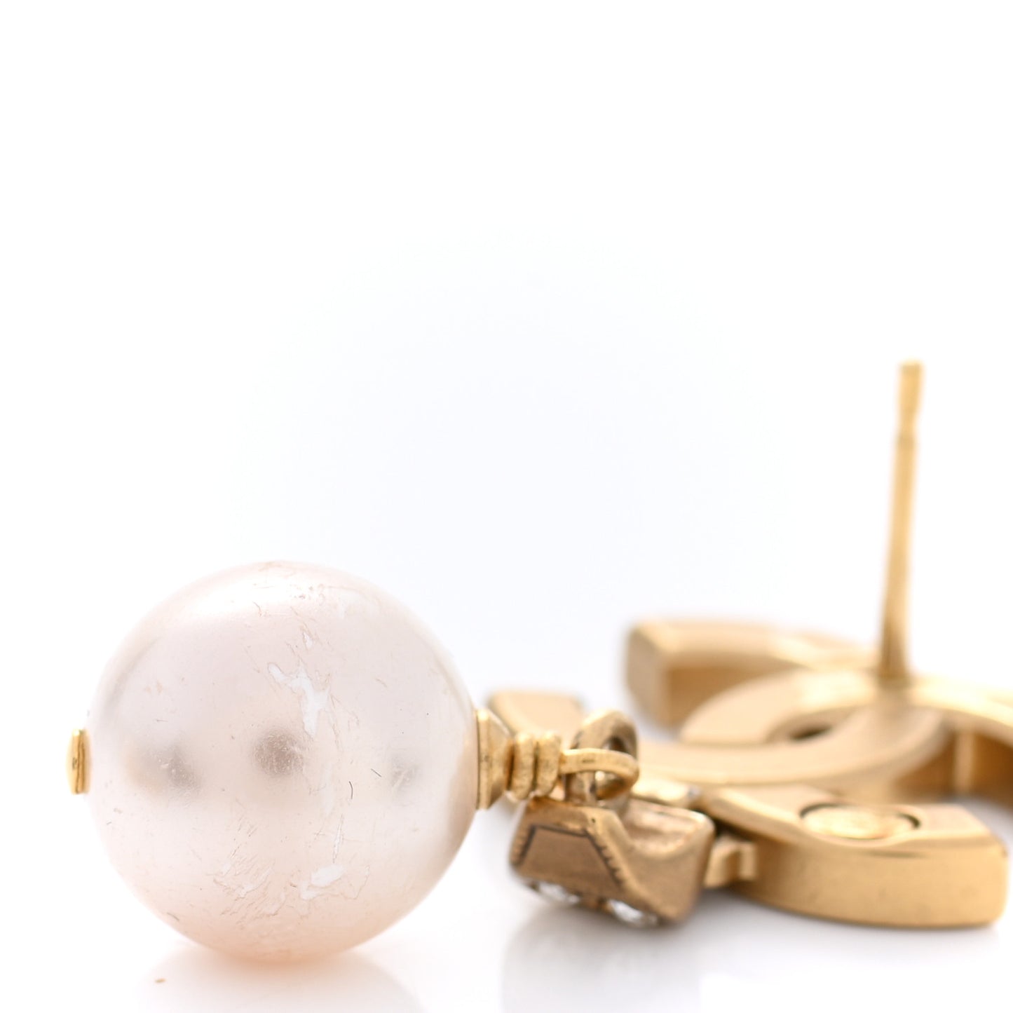 Pearl Crystal CC Drop Earrings Gold
