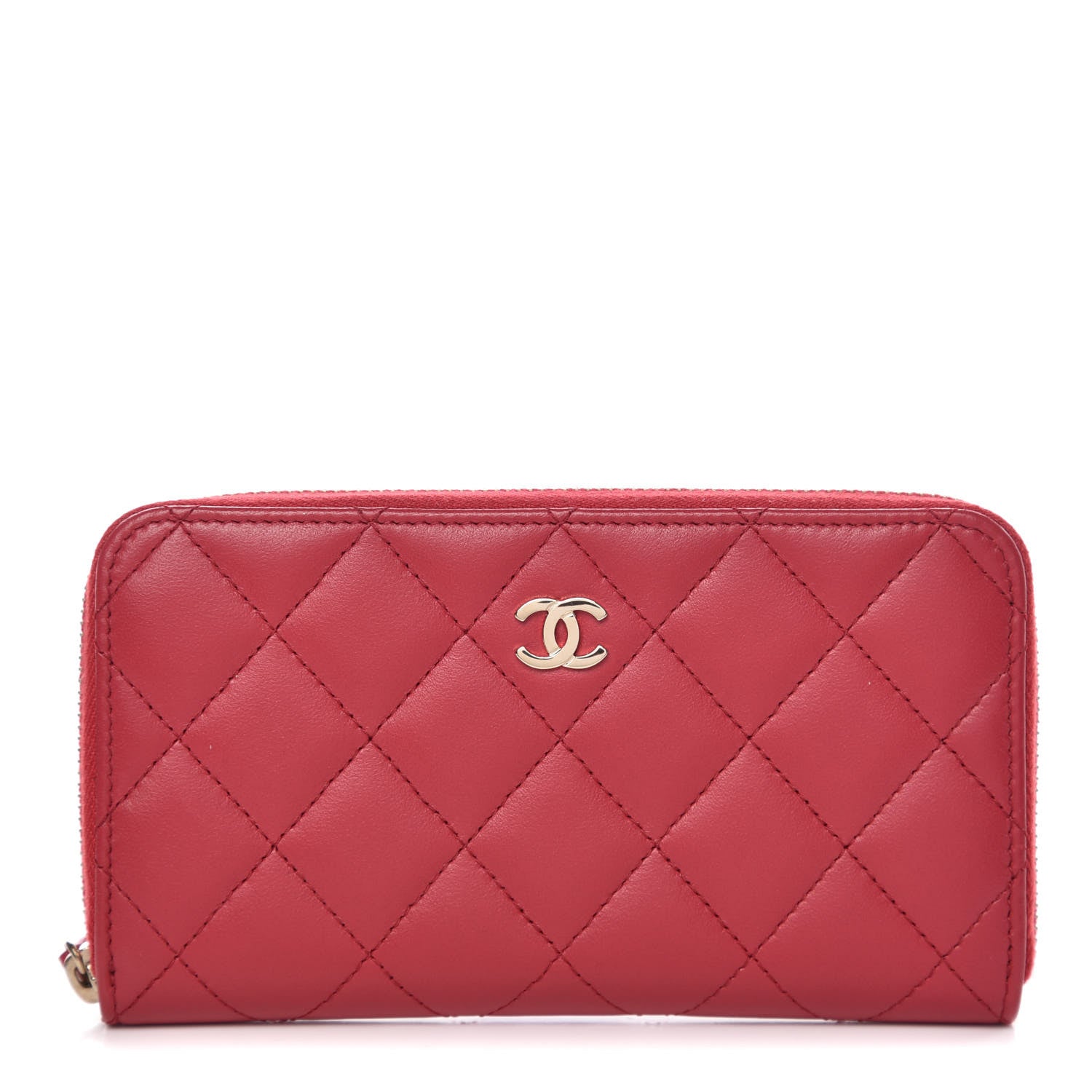 Chanel Lambskin Quilted Small Zip Around Wallet Dark Pink 1 of 8