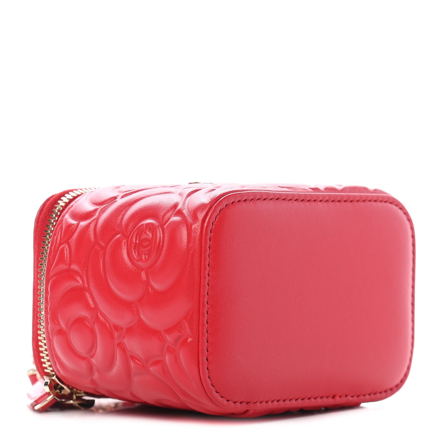 Lambskin Camellia Embossed Mini Vanity Case With Chain Red