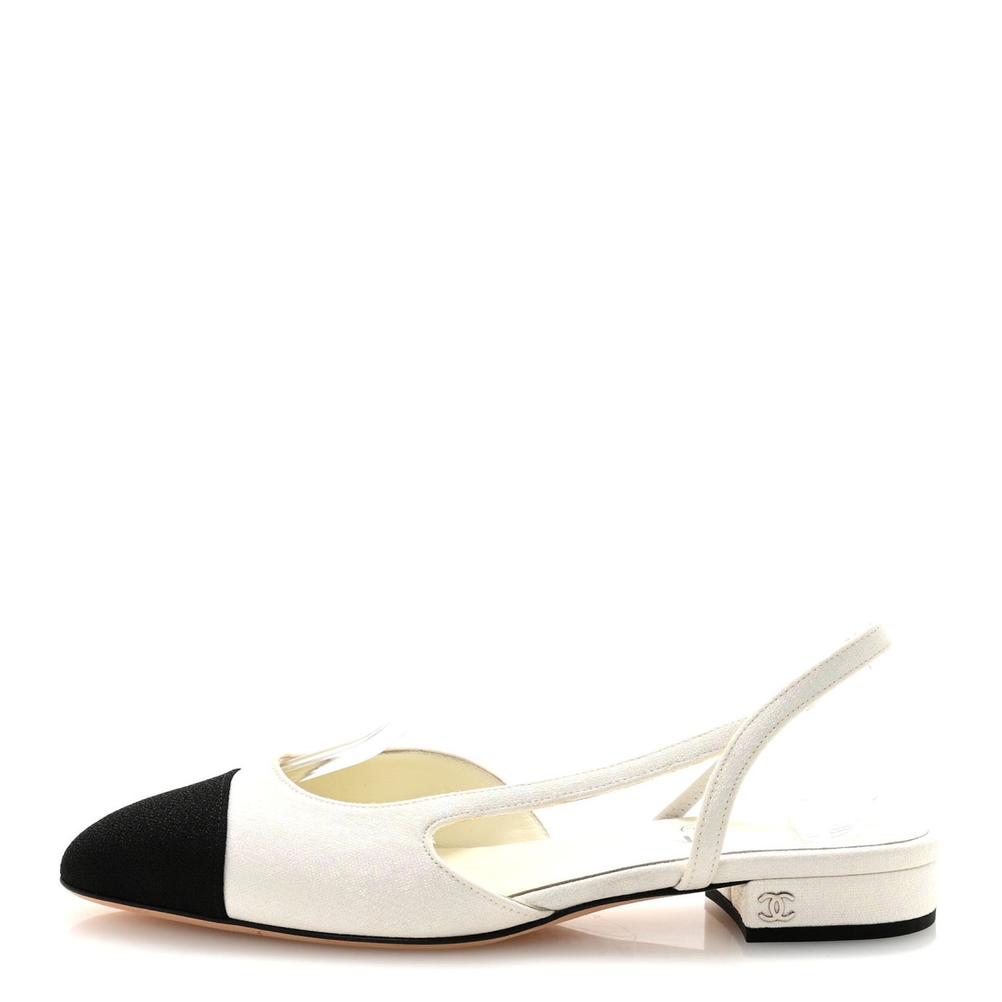 Iridescent Tweed Cap Toe CC Slingback Flats 38.5 White Black