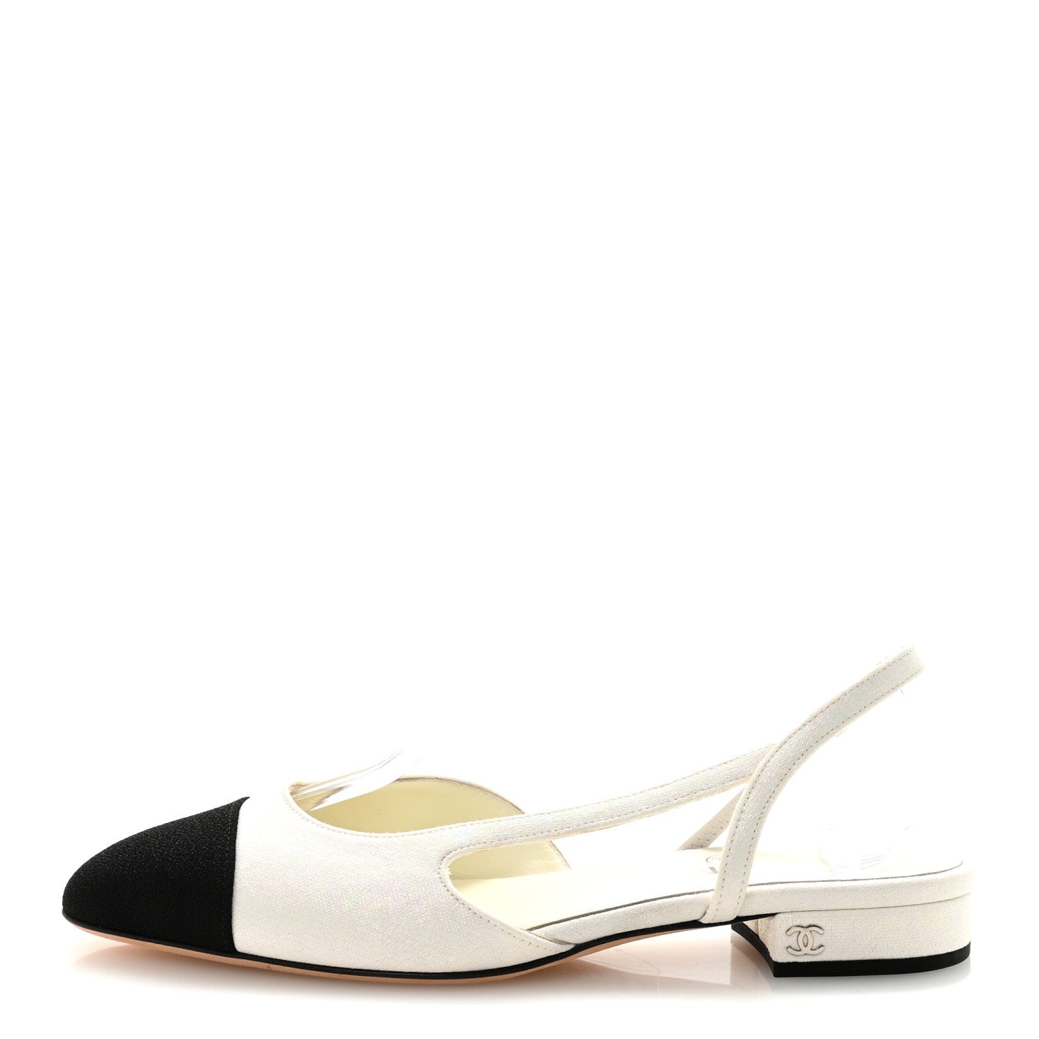 Chanel Iridescent Tweed Cap Toe CC Slingback Flats 38.5 White Black 1 of 10
