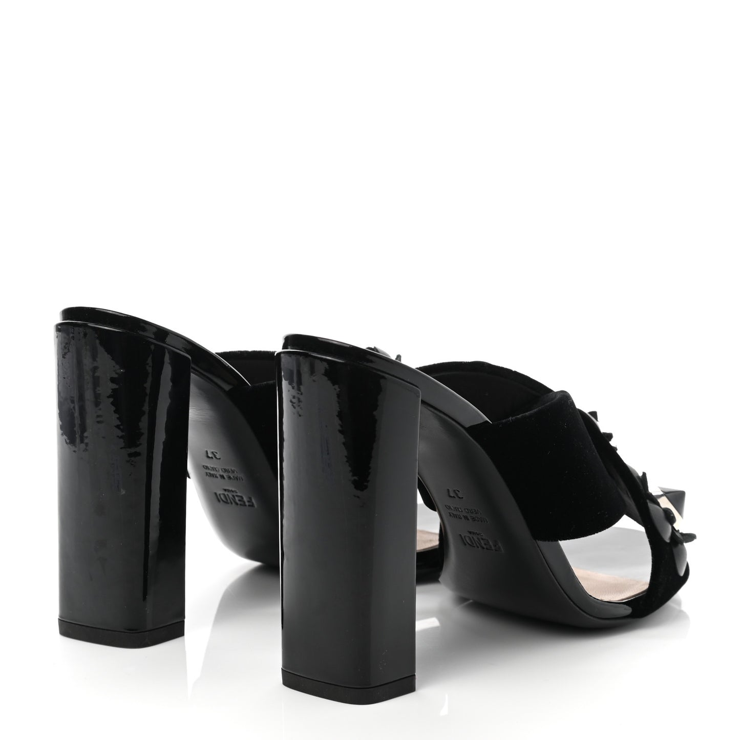 Patent Velvet Flowerland Studded Elsa Sandals 37 Black