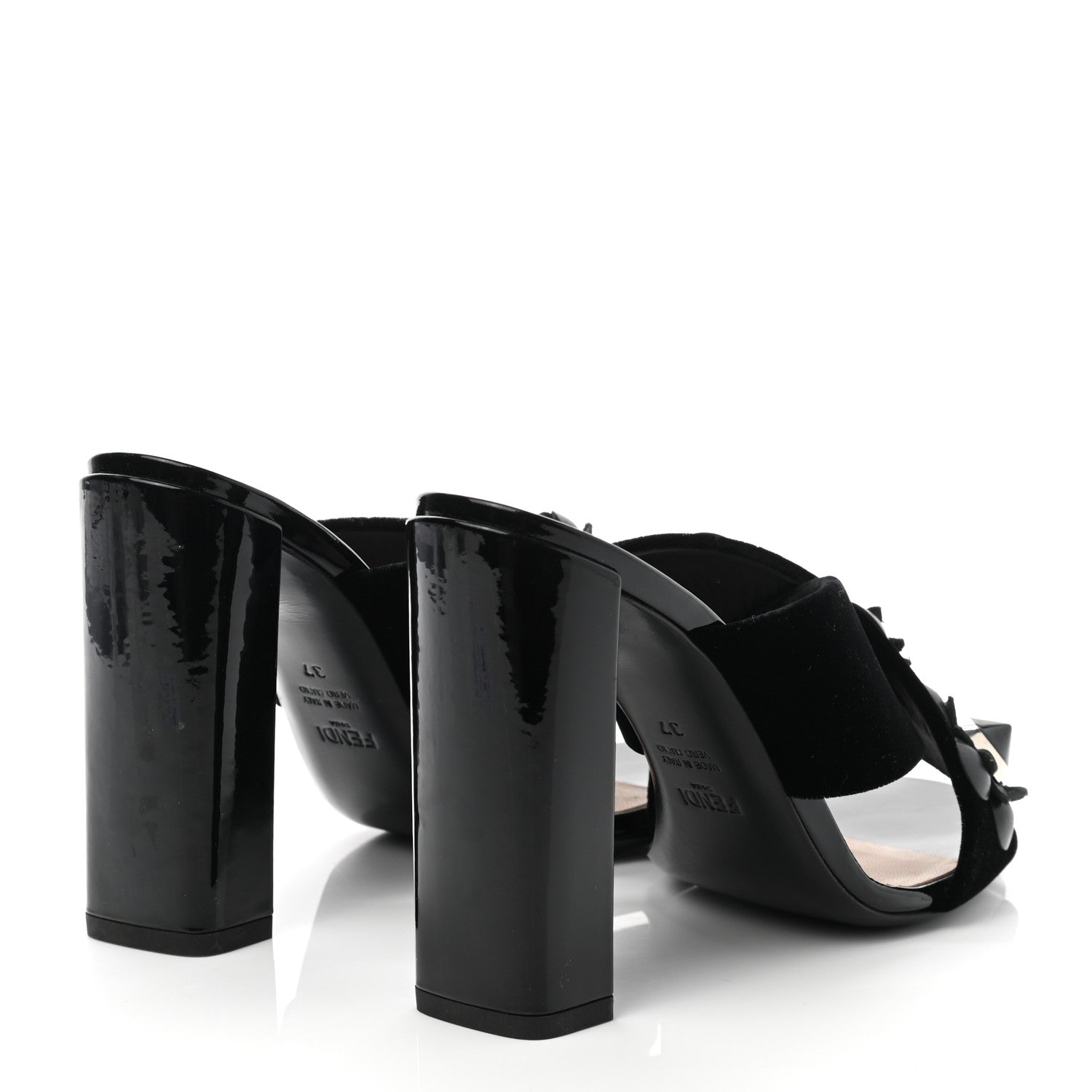 Fendi Patent Velvet Flowerland Studded Elsa Sandals 37 Black 4 of 8