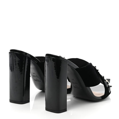Fendi Patent Velvet Flowerland Studded Elsa Sandals 37 Black 4 of 8