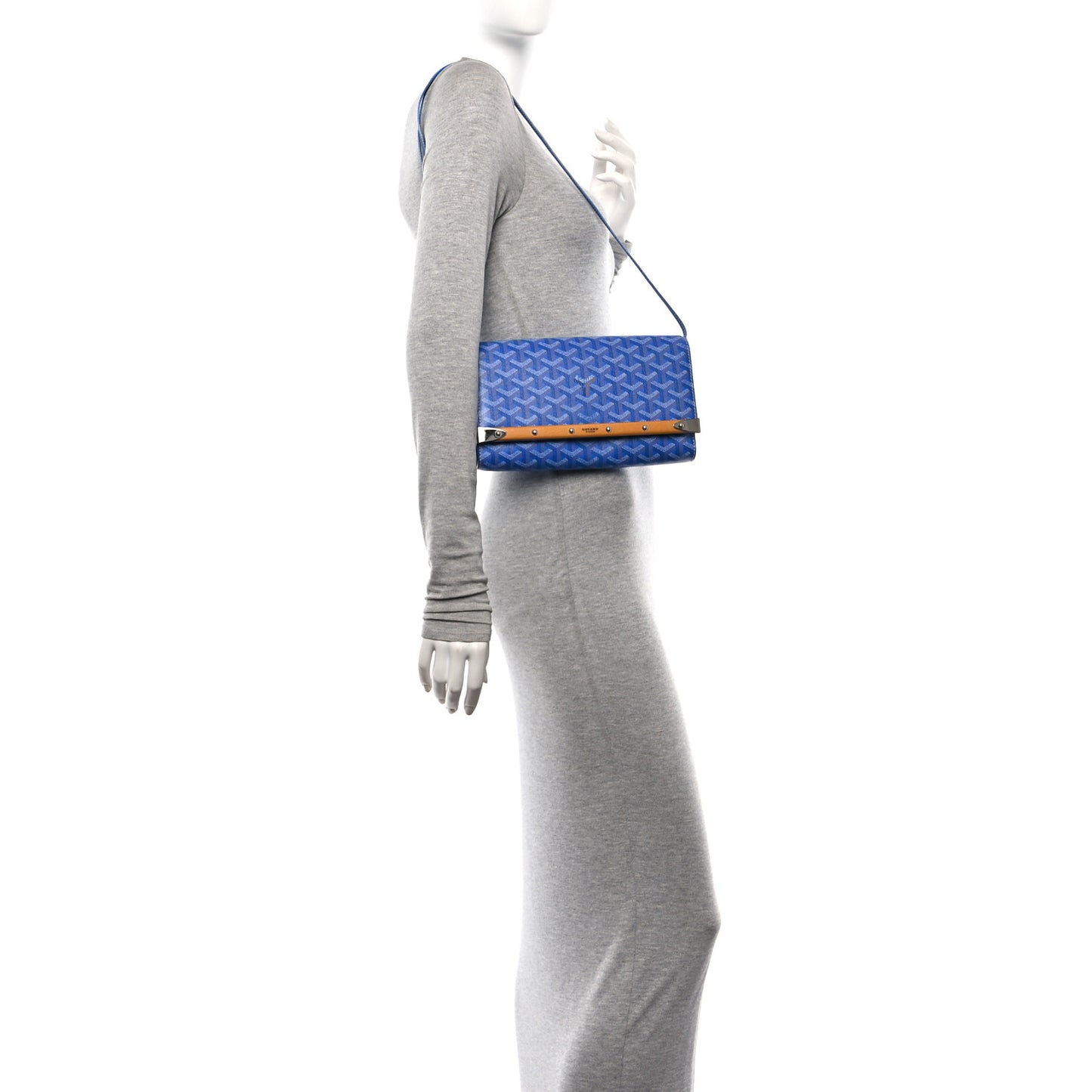 Goyardine Monte Carlo Bois Clutch With Strap Sky Blue