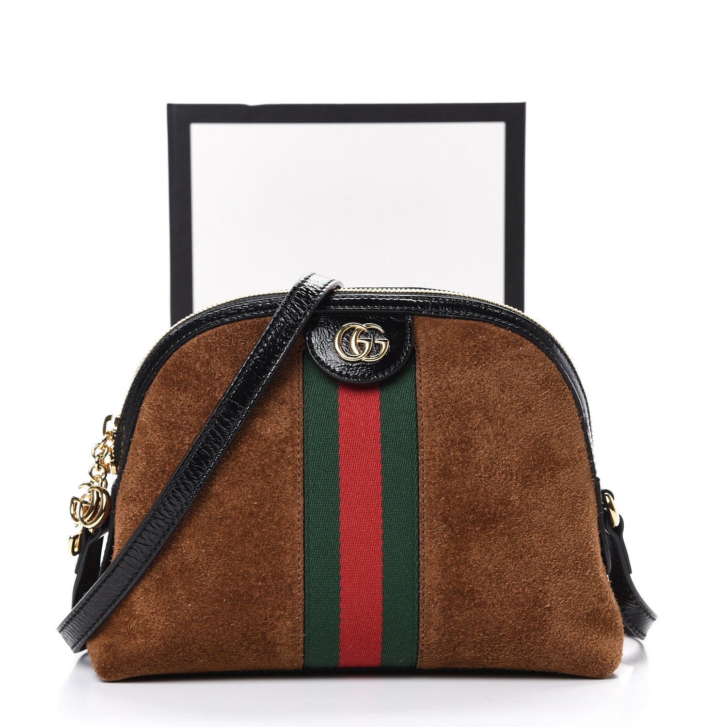 Gucci Suede Patent Web Small Ophidia Dome Shoulder Bag Nocciola Black 13 of 13