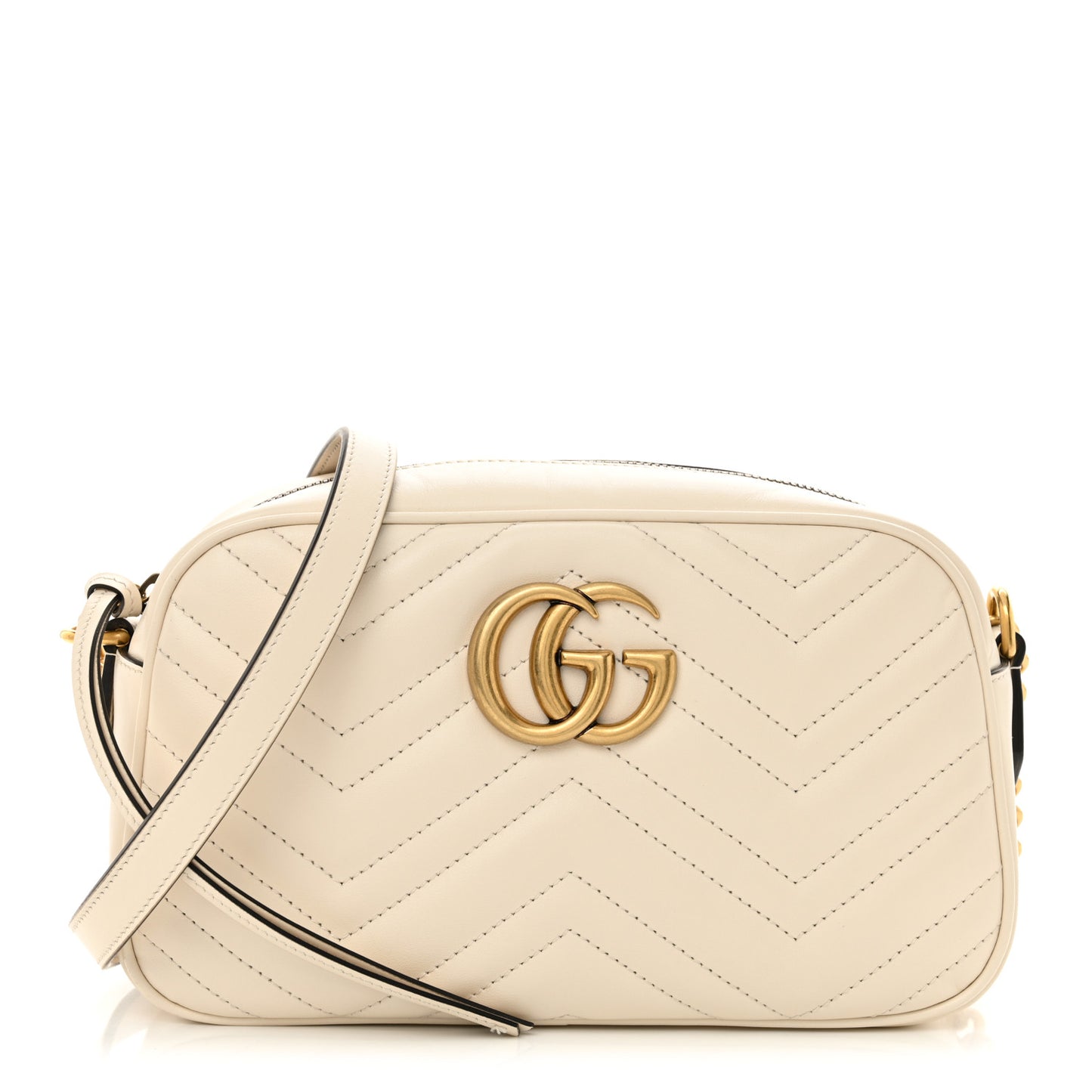 Calfskin Matelasse Small GG Marmont Chain Shoulder Bag White