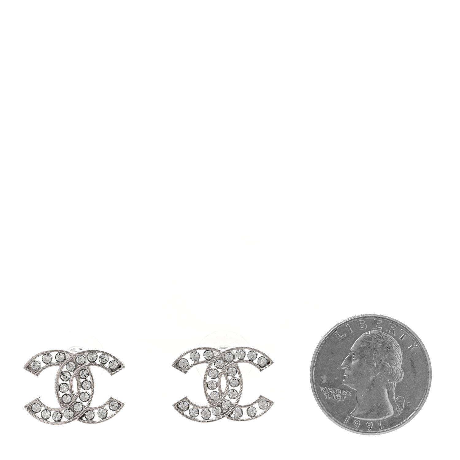 Chanel Crystal CC Earrings Silver 2 of 4