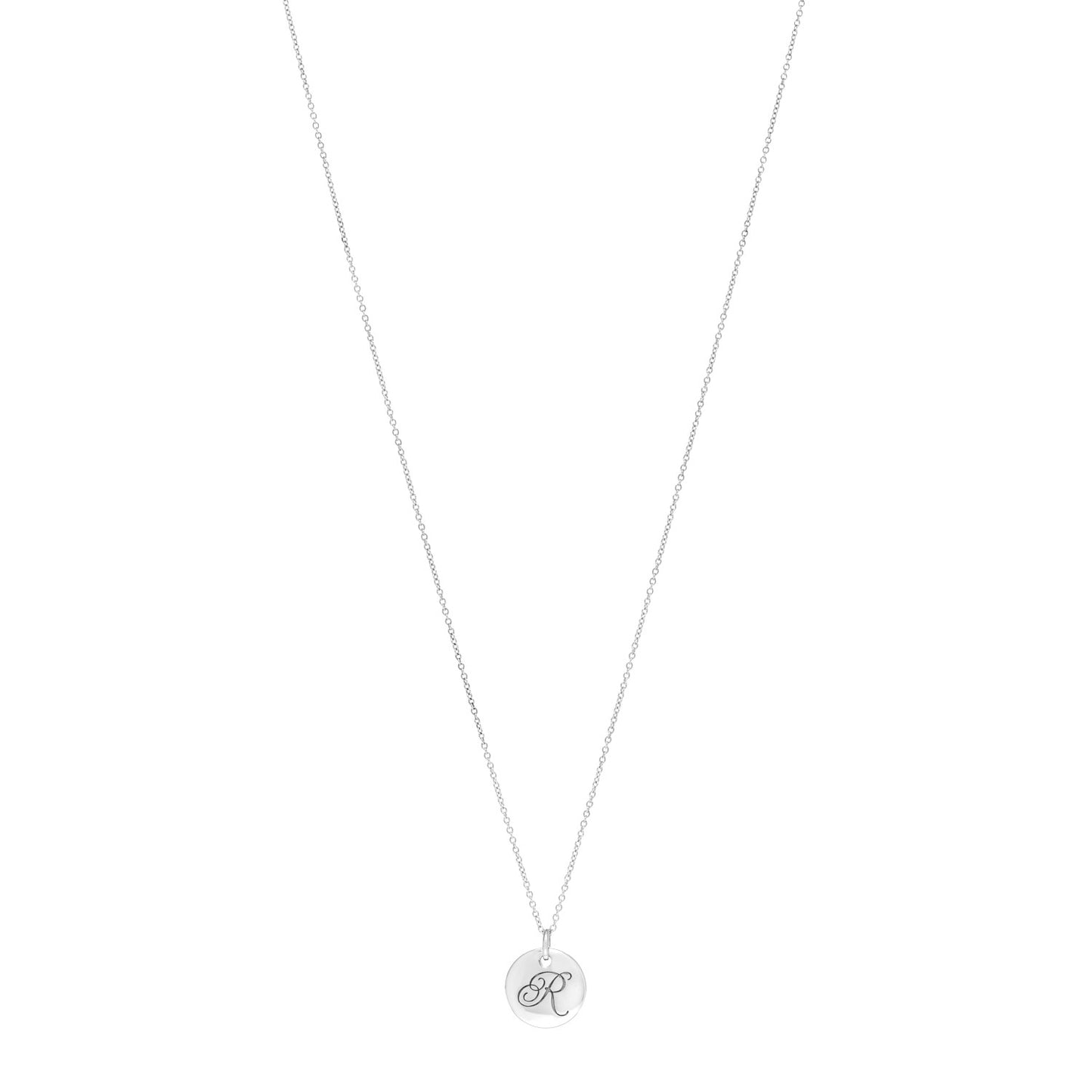 Sterling Silver Letter R Disc Pendant Necklace