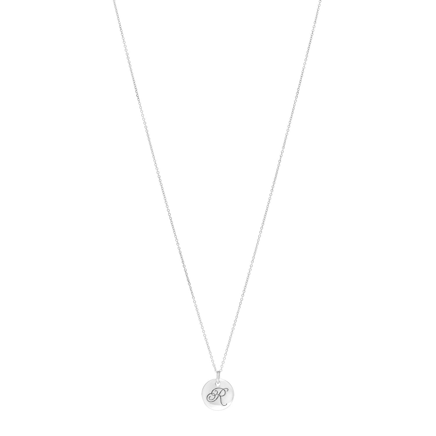 Tiffany Sterling Silver Letter R Disc Pendant Necklace 1 of 4