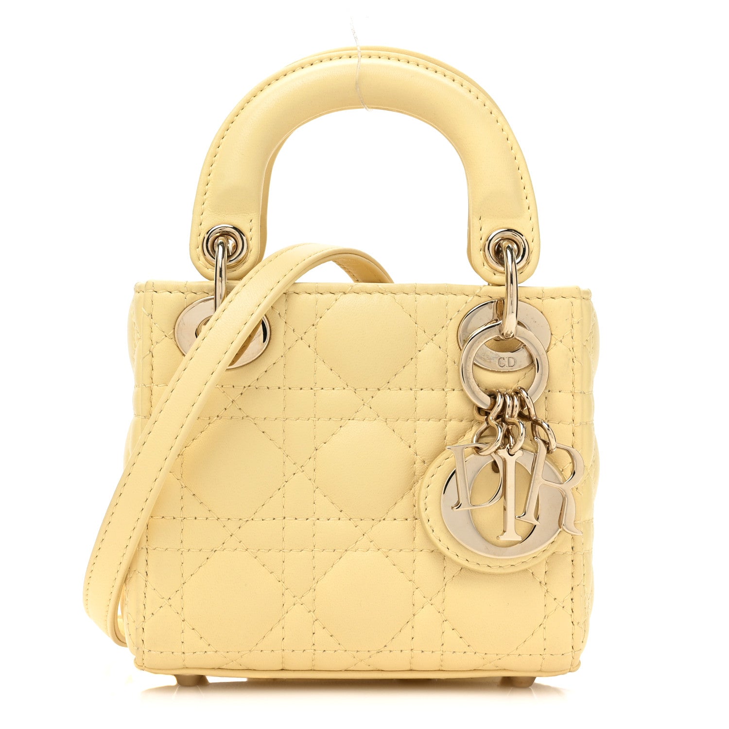 Christian Dior Lambskin Cannage Micro Lady Dior Soft Yellow 1 of 11