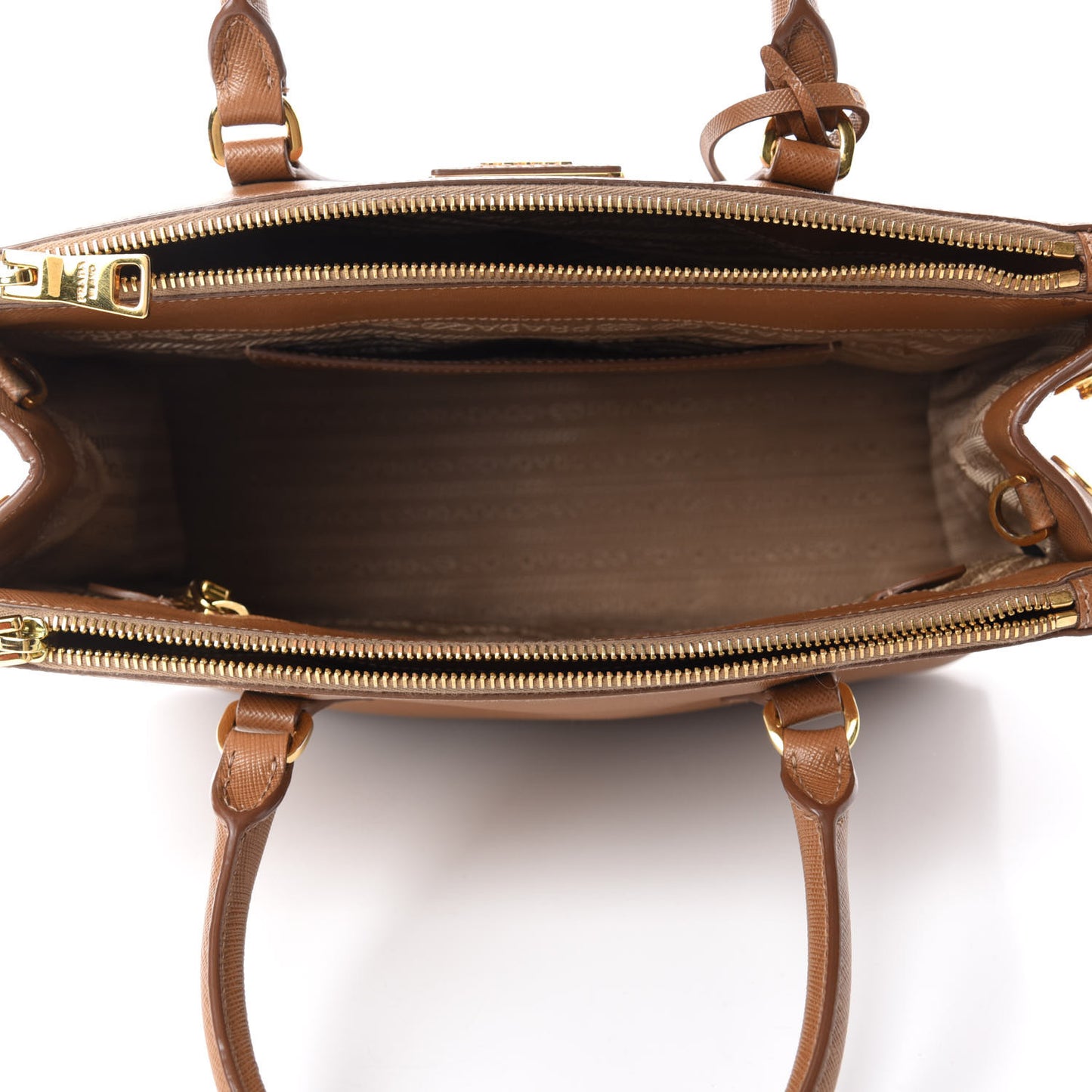 Saffiano Small Galleria Double Zip Tote Caramel
