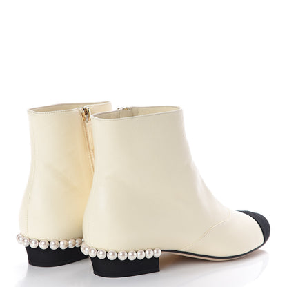 Chanel Lambskin Grosgrain Pearl Cap Toe Short Boots 40 Ivory Black 4 of 9